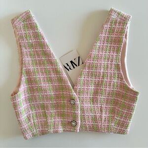 Zara Pink and Green Checkered Vest